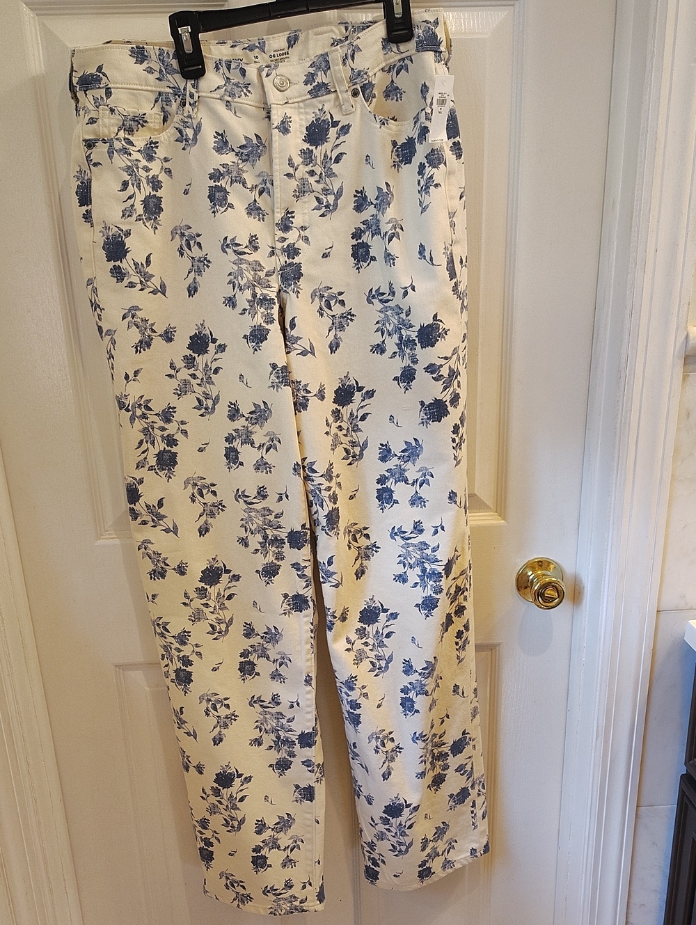 Old Navy Cream Wide-Leg Pants with Blue Floral Print  10 T NWT